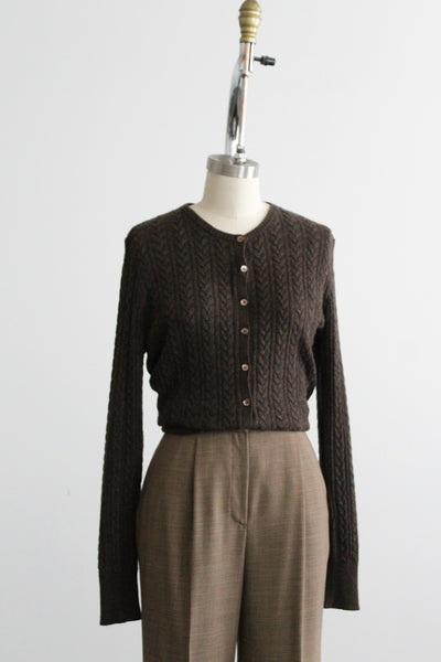 espresso cable knit button up