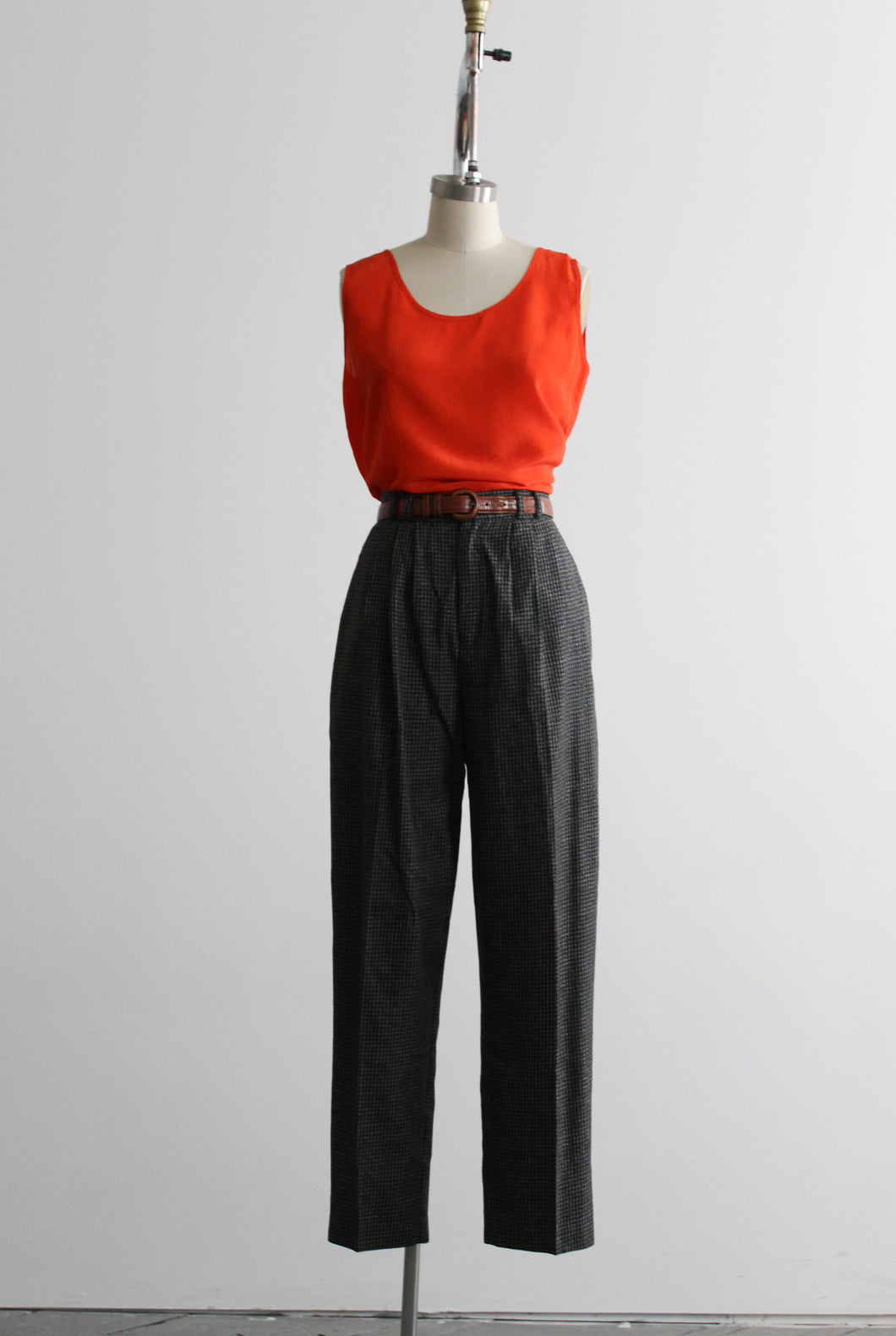 dark houndstooth high rise trousers