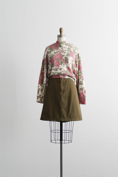 olive cotton twill skirt