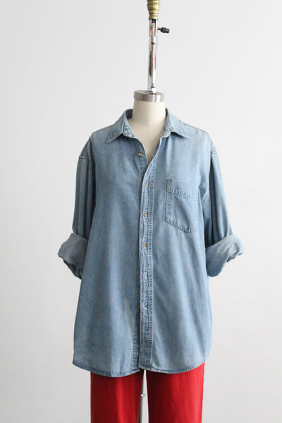 super distressed denim work shirt (l)