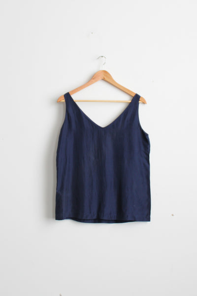 navy silk tank