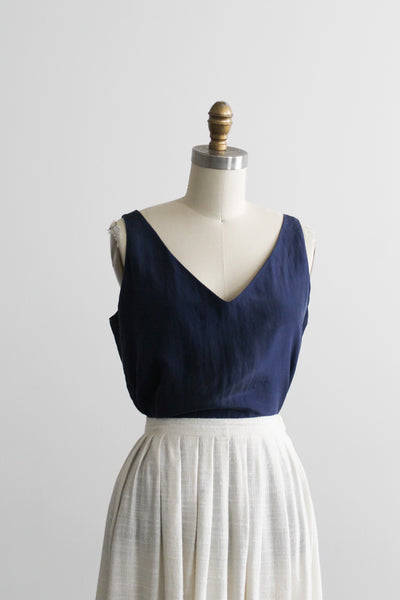 navy silk tank