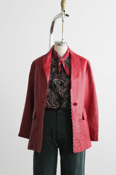 poppy red cutout leather jacket (m)