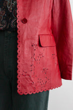 poppy red cutout leather jacket (m)