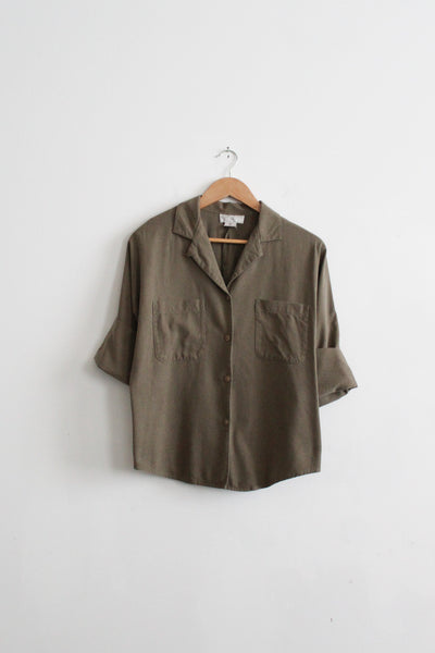fern raw silk button up (m)