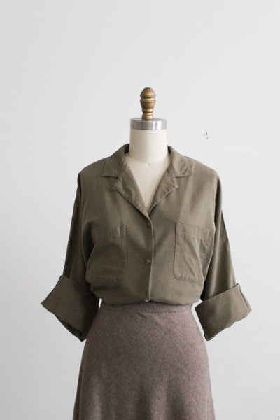 fern raw silk button up (m)