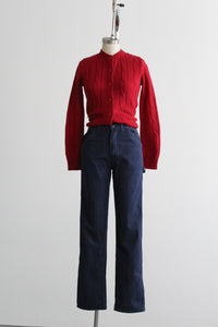 red stripe indigo mom jeans