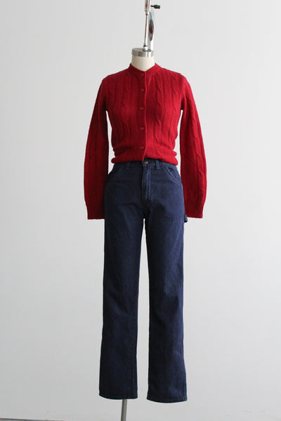 red stripe indigo mom jeans