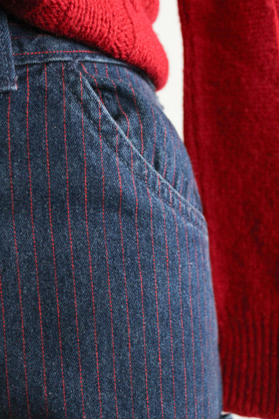 red stripe indigo mom jeans