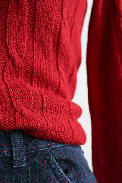 carmine cable knit button up