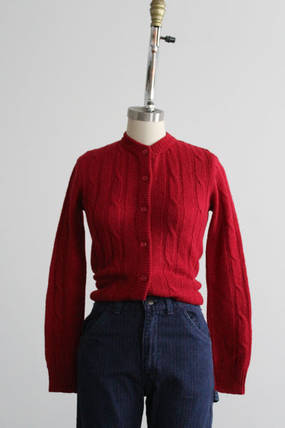 carmine cable knit button up