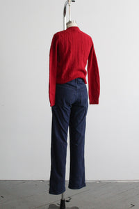 carmine cable knit button up