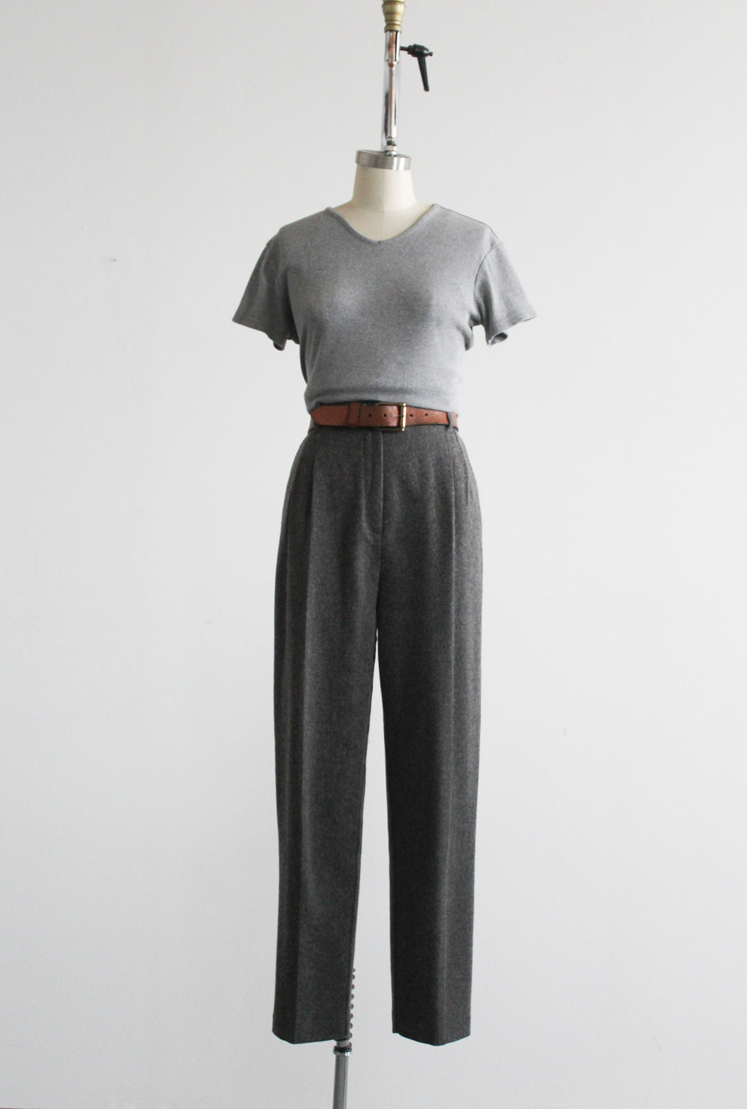 high waisted charcoal wool trousers