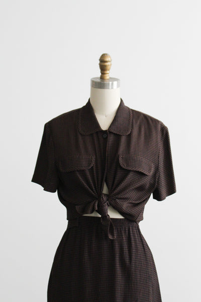 espresso gingham skirt set