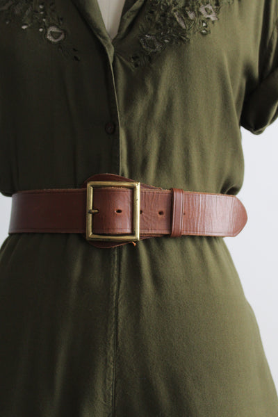 whiskey brown wide leather belt