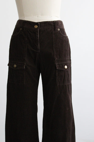 walnut corduroy low-rise bootcut trousers