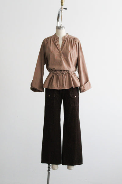 walnut corduroy low-rise bootcut trousers
