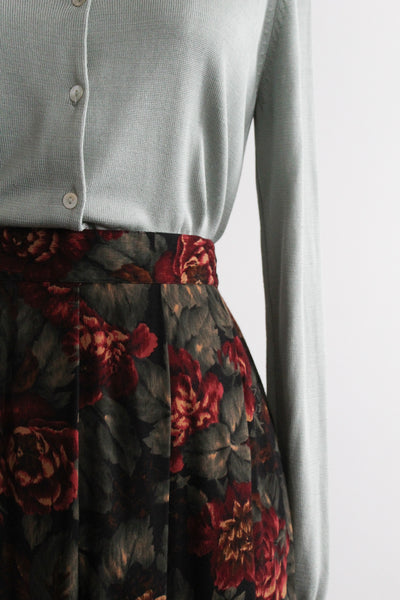 dark botanical midi skirt