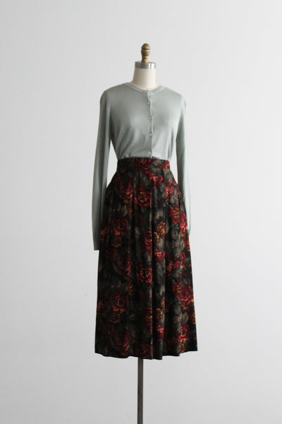 dark botanical midi skirt