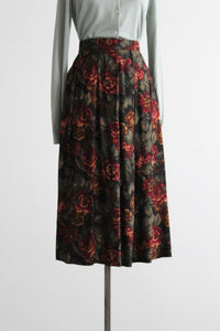 dark botanical midi skirt