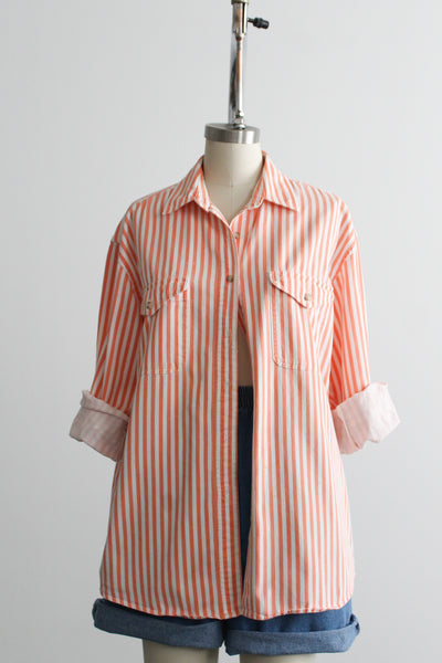 grapefruit striped cotton button up