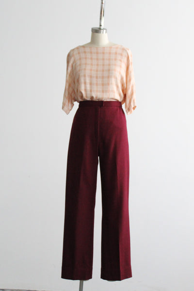 cranberry wool trousers