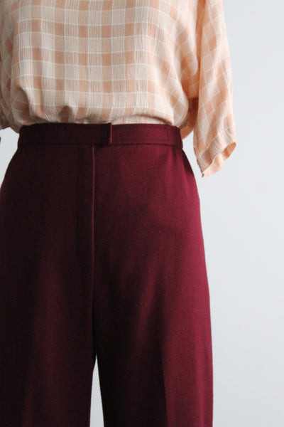 cranberry wool trousers