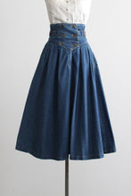 high waisted denim midi skirt