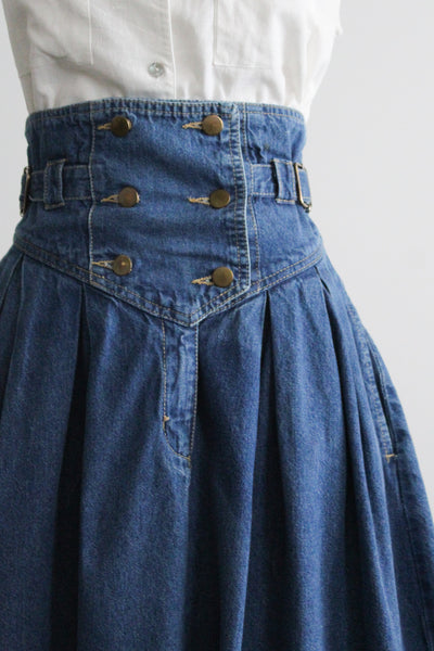 high waisted denim midi skirt