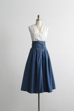 high waisted denim midi skirt