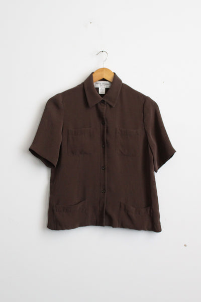 espresso silk button up