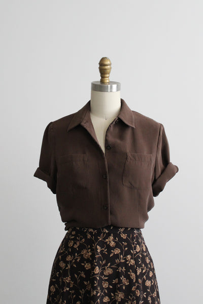 espresso silk button up